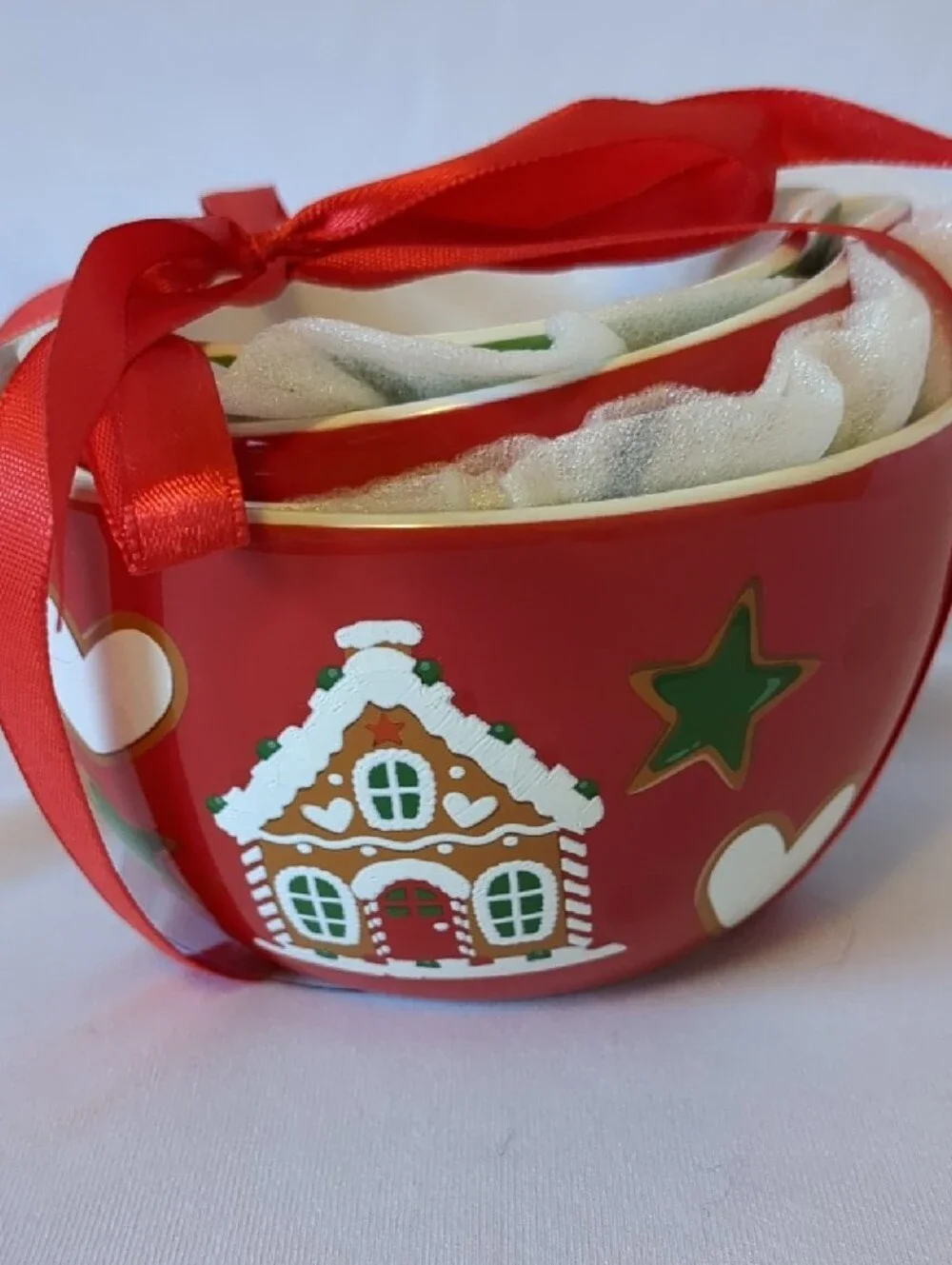 Holiday Time Gingerbread Ceramic Nesting Measuring Cups Set 4pc Christmas
